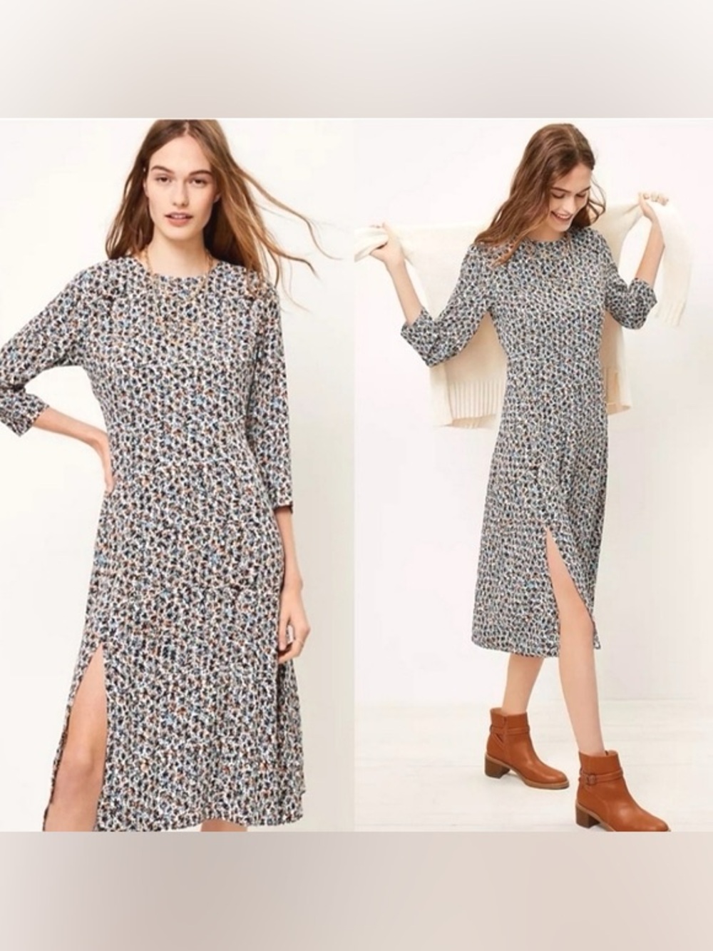 LOFT Multi Floral Midi Dress with Side Slit